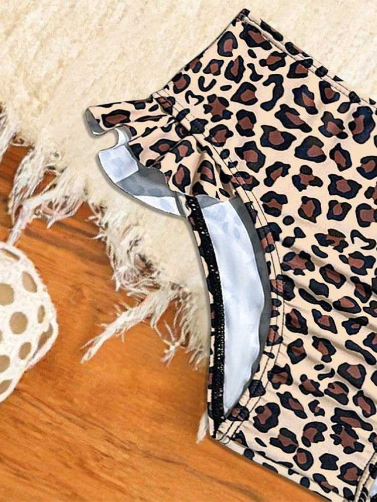 Toddler Girls Amazing Leopard Pattern Two Piece Elastic Waist Wonderful Swimsuit