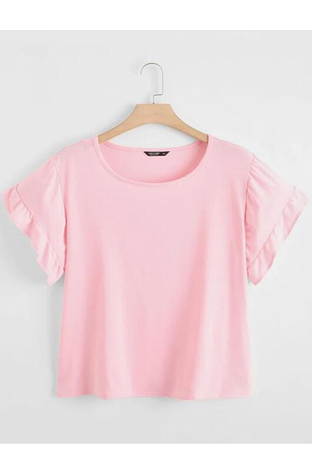 Women Round Neck Solid Colored Ruffled Short Sleeve Elegant Cute Top