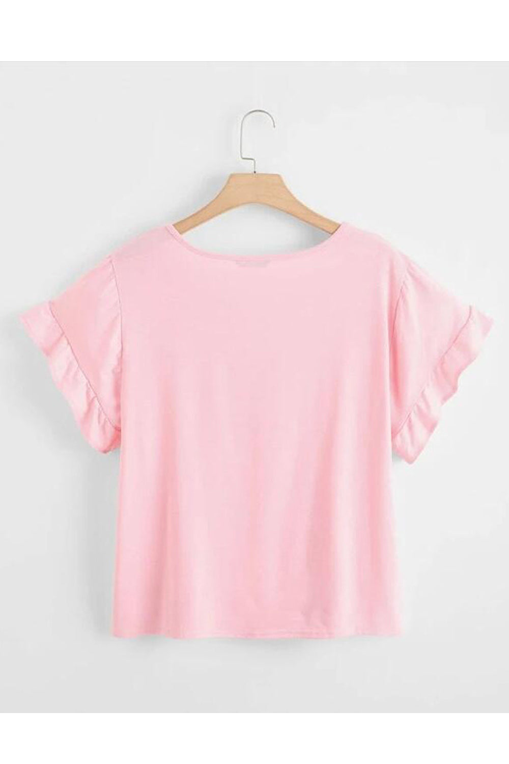 Women Round Neck Solid Colored Ruffled Short Sleeve Elegant Cute Top