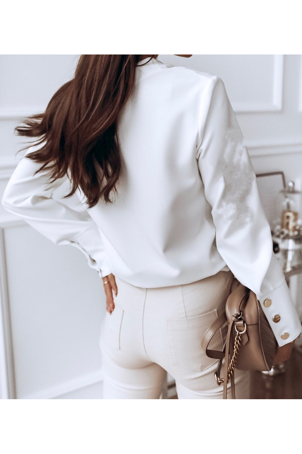 Women Button Closure Solid Colored Loose Long Sleeve Elegant Outing Shirt