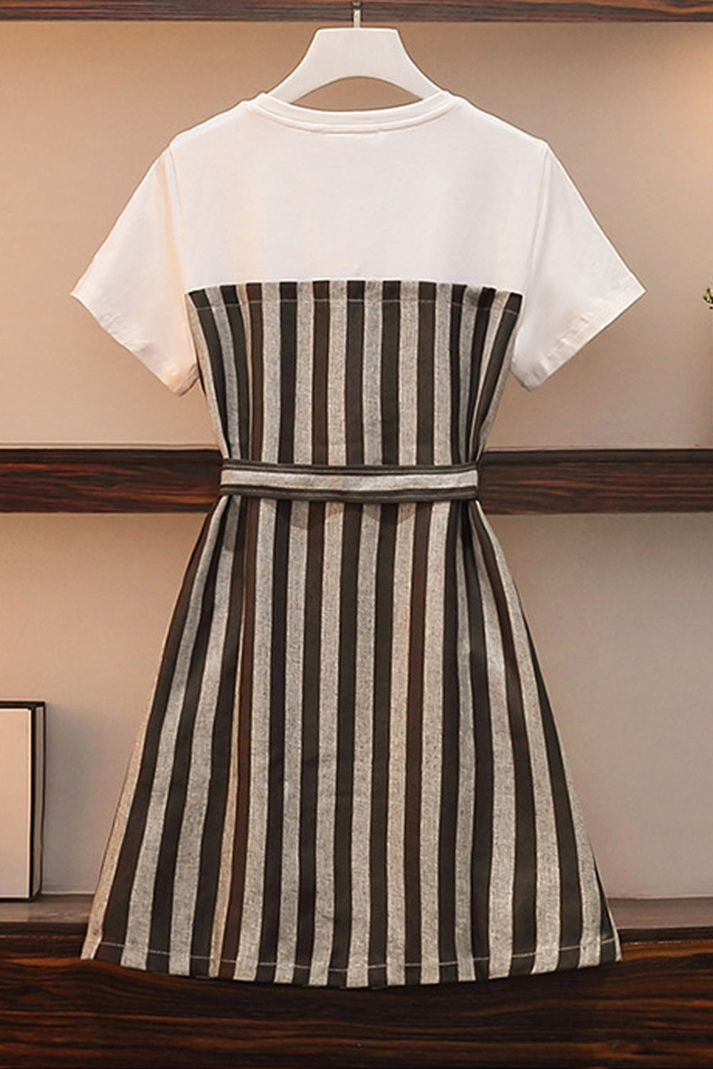 Women Plus Short Sleeve Stripe Pattern Short Length Comfy Dress