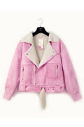 Women Winter Thick Solid Colored Long Sleeve Elegant Windproof Oblique Zipper PU Leather Jacket