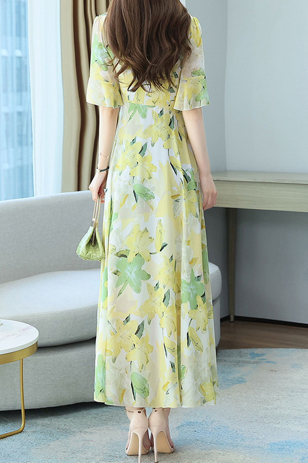 Women Flower Print Pleated Early Autumn Dress