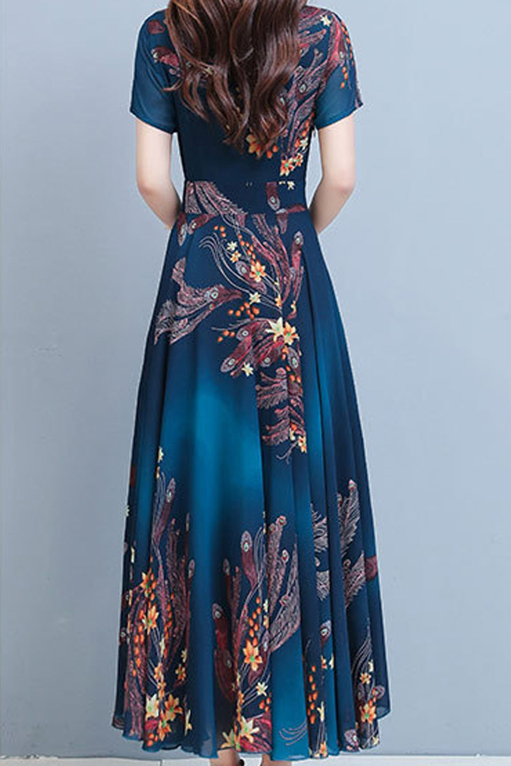 Women Short Sleeve Beautiful V-Neck Long Length Dress