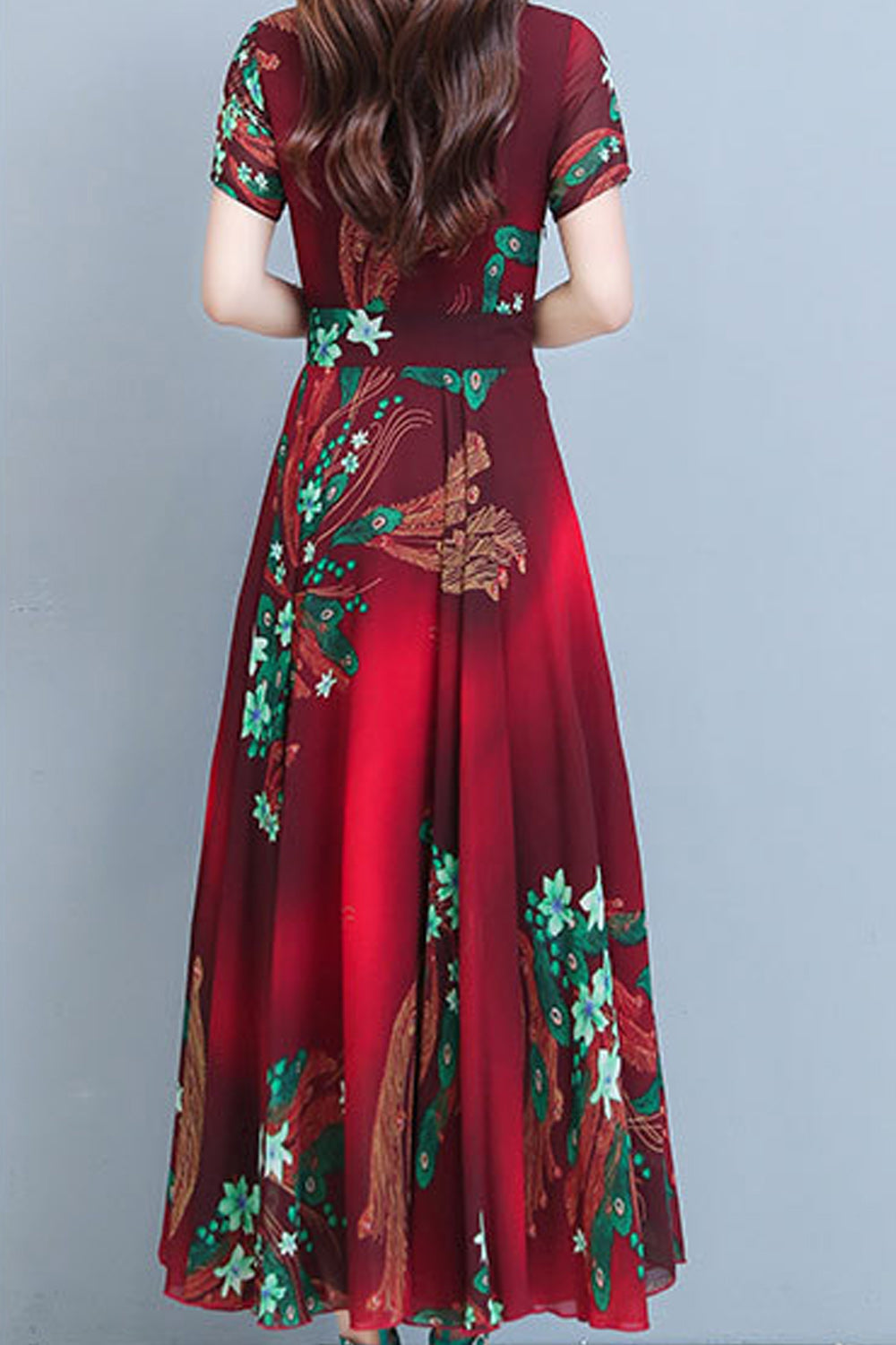 Women Short Sleeve Beautiful V-Neck Long Length Dress