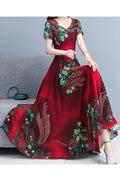 Women Short Sleeve Beautiful V-Neck Long Length Dress