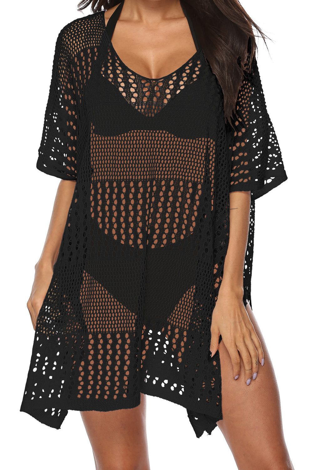 Women Hollow Style Ventilated Round Neck Sun Protection Elegant Summer Beach Cover-Up
