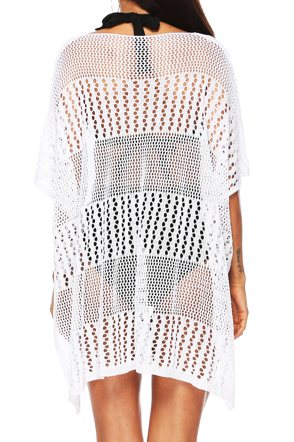 Women Hollow Style Ventilated Round Neck Sun Protection Elegant Summer Beach Cover-Up