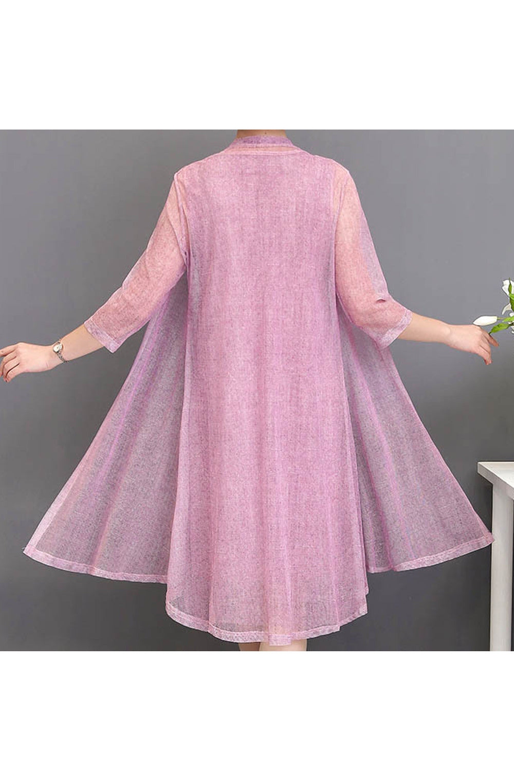 Women Long Sleeve Flower Printed Summer Casual Round Neck Lightweight Dress