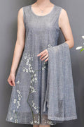 Women Long Sleeve Flower Printed Summer Casual Round Neck Lightweight Dress