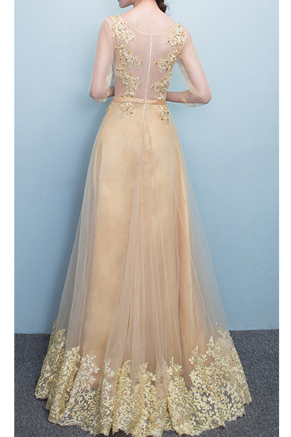 Women Thin Mesh Skirt Half Sleeve Embroidery Pattern Beautiful Evening Party Dress