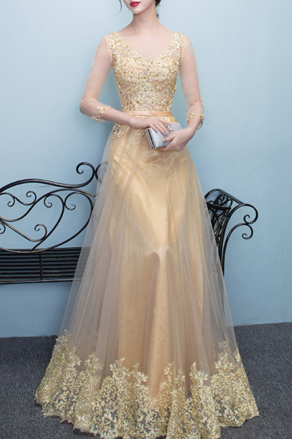 Women Thin Mesh Skirt Half Sleeve Embroidery Pattern Beautiful Evening Party Dress