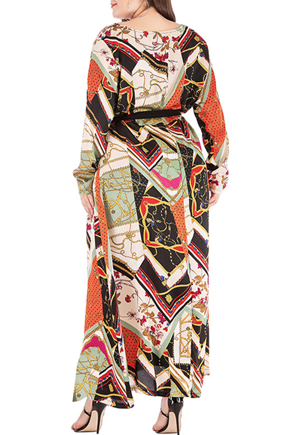 Women Long Sleeve Fashionable Printed Style Pleated Skirt Dress