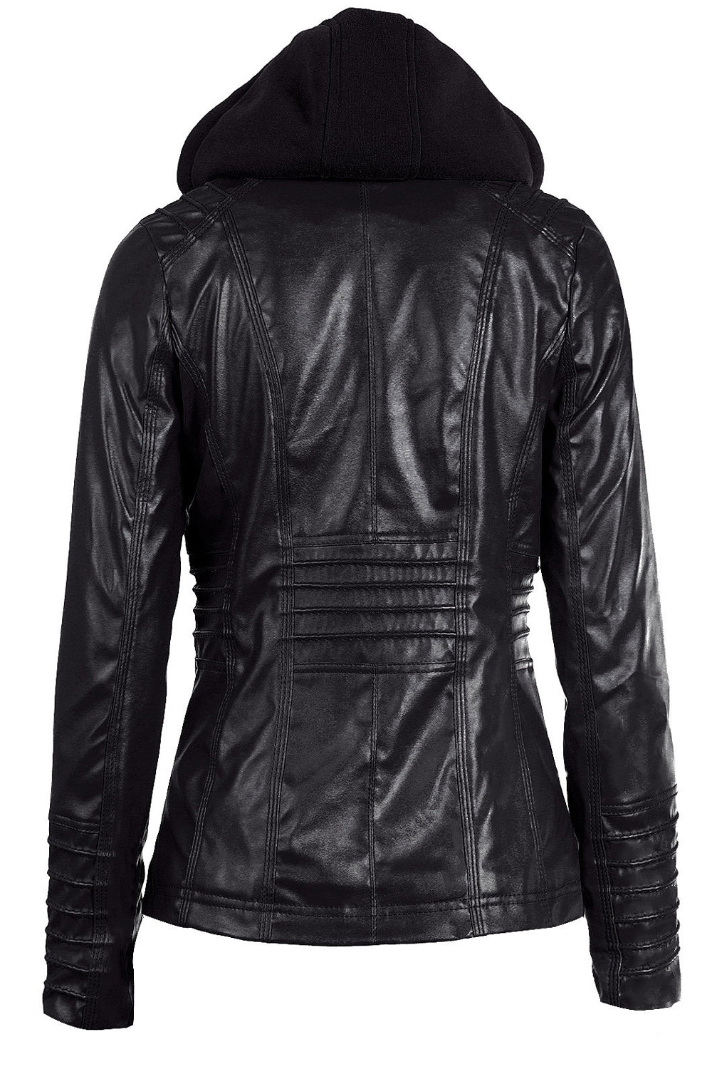 Women Windproof Zipper Closure Side Pocket Solid Colored Thick PU Leather Jacket