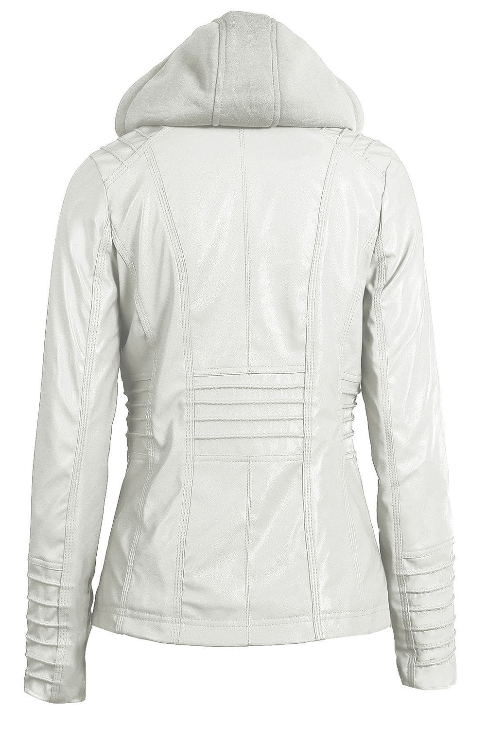 Women Windproof Zipper Closure Side Pocket Solid Colored Thick PU Leather Jacket