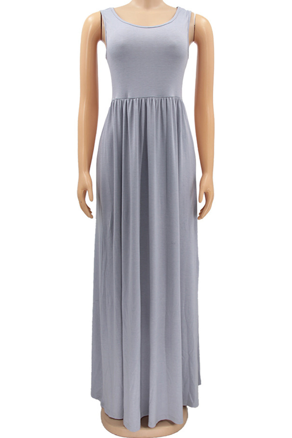 Women Summer Smooth Sleeveless Elegant Long Length Solid Colored Pretty Dress