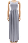 Women Summer Smooth Sleeveless Elegant Long Length Solid Colored Pretty Dress