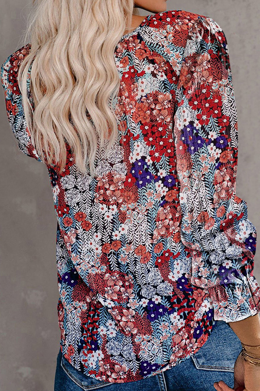 Women Tremendous V-Neck Long Sleeve Flower Printed Casual Loose Thin Awesome Breathable Shirt