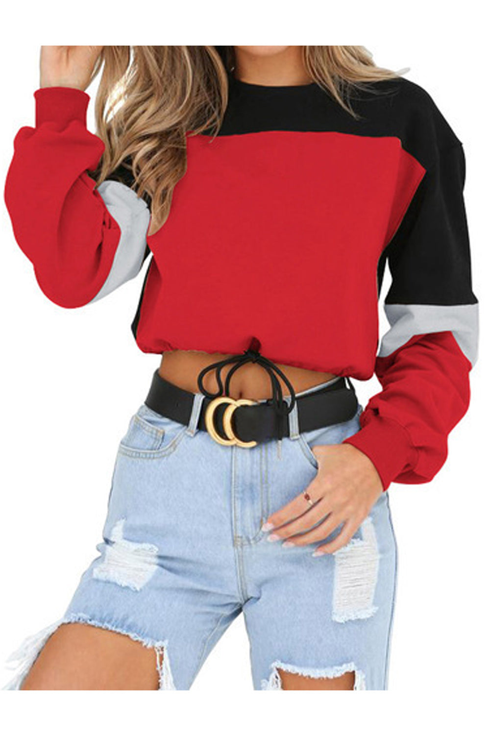 Women Elastic Cuff Long Sleeve Loose Solid Colored Easy Round Neck Comfy Sweatshirt