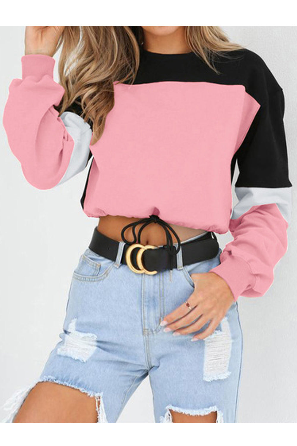 Women Elastic Cuff Long Sleeve Loose Solid Colored Easy Round Neck Comfy Sweatshirt