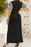 Women Plus Superb Striped Pattern Long Length Summer Round Neck Breathable Soft Loose Dress