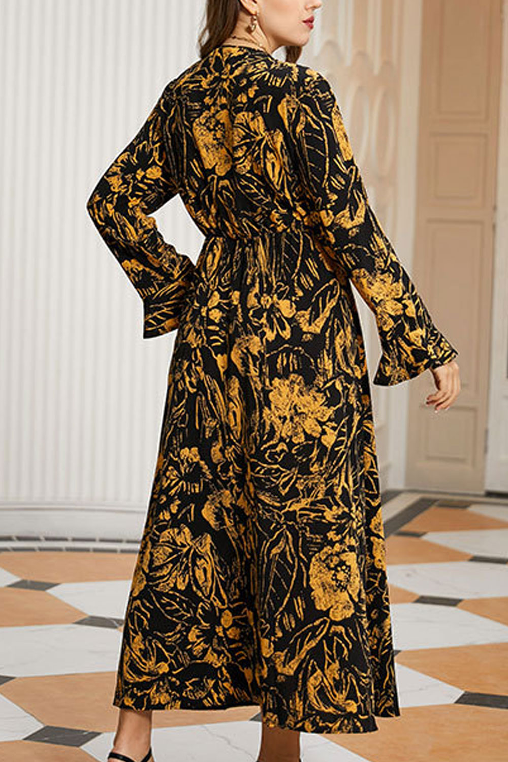 Women Plus Pretty Floral Printed Thin Breathable Long Sleeve Fabulous Dress