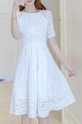 Women Classy Short Sleeve Solid Colored Md Length Beautiful A-Line Skirt Dress