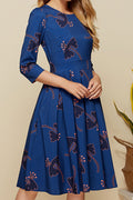Women Mid Length Floral Printed Half Sleeve Comfy Round Neck Modern Party Dress