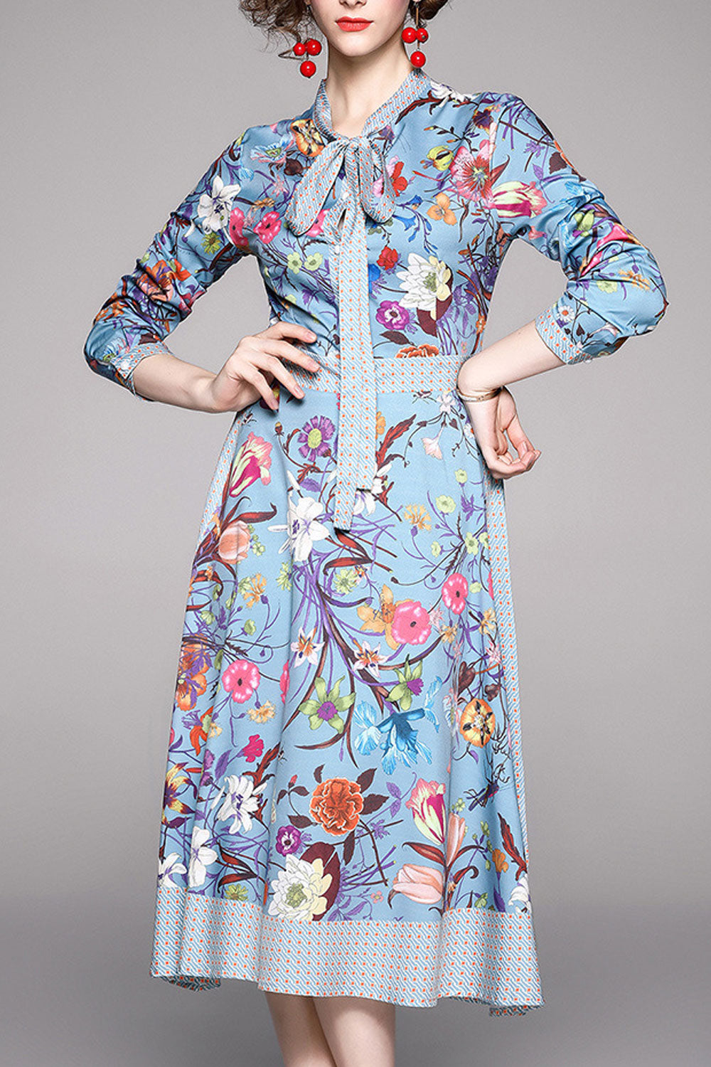 Women Printed Style V-Neck Short Puff Sleeve Awesome Dress