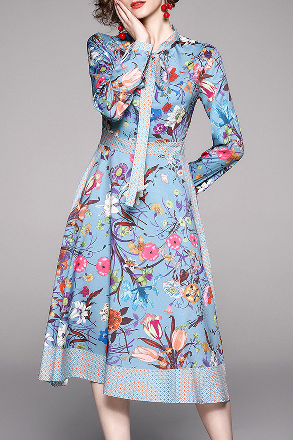 Women Printed Style V-Neck Short Puff Sleeve Awesome Dress
