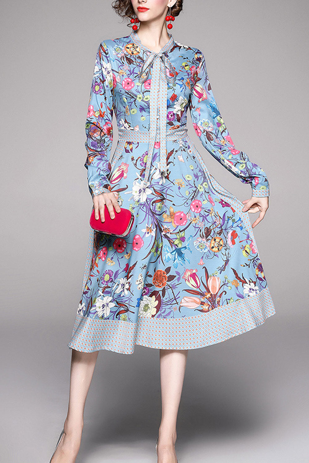 Women Printed Style V-Neck Short Puff Sleeve Awesome Dress