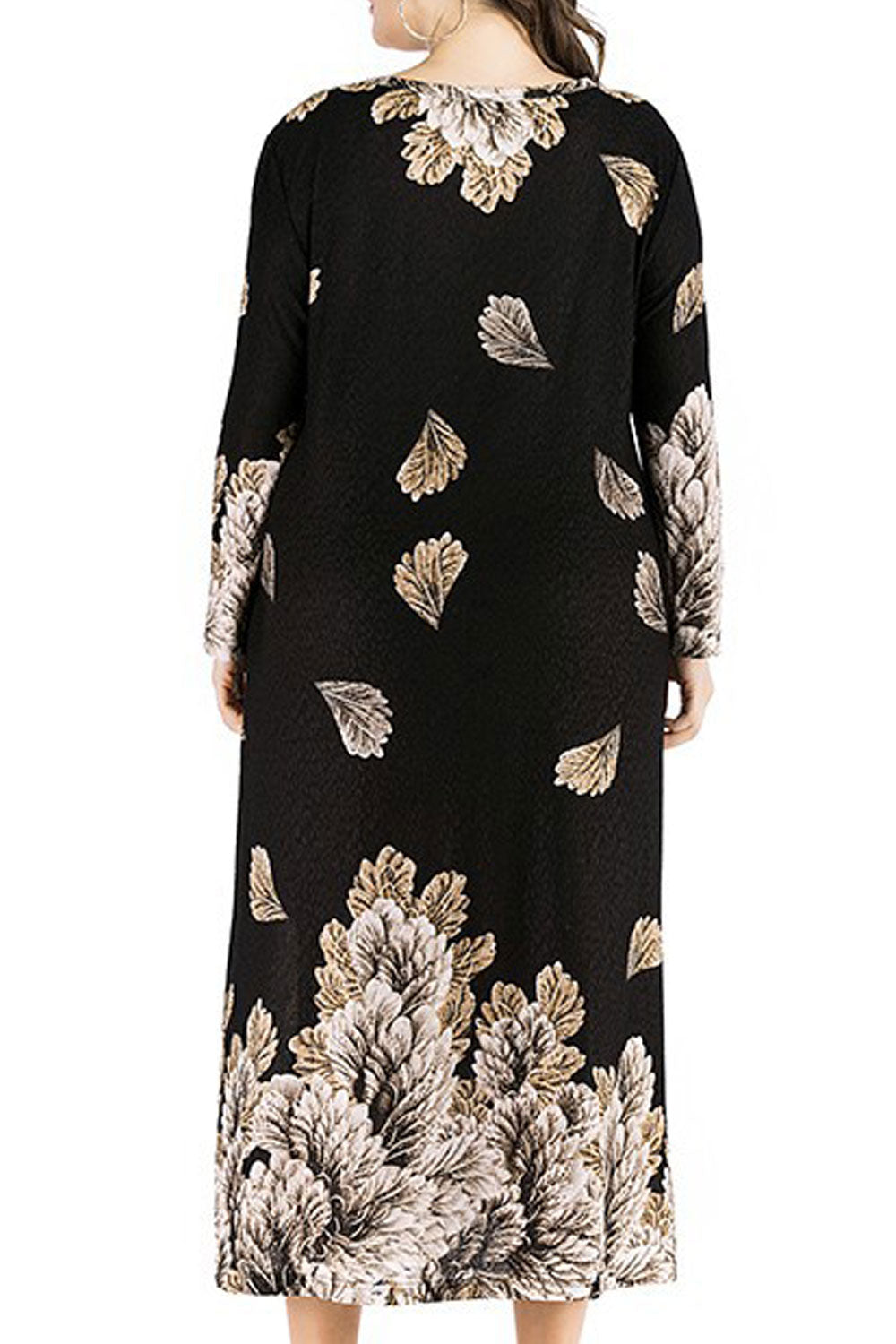 Women Round Neck Summer Season Long Sleeve Leaf Printed Fashionable Dress