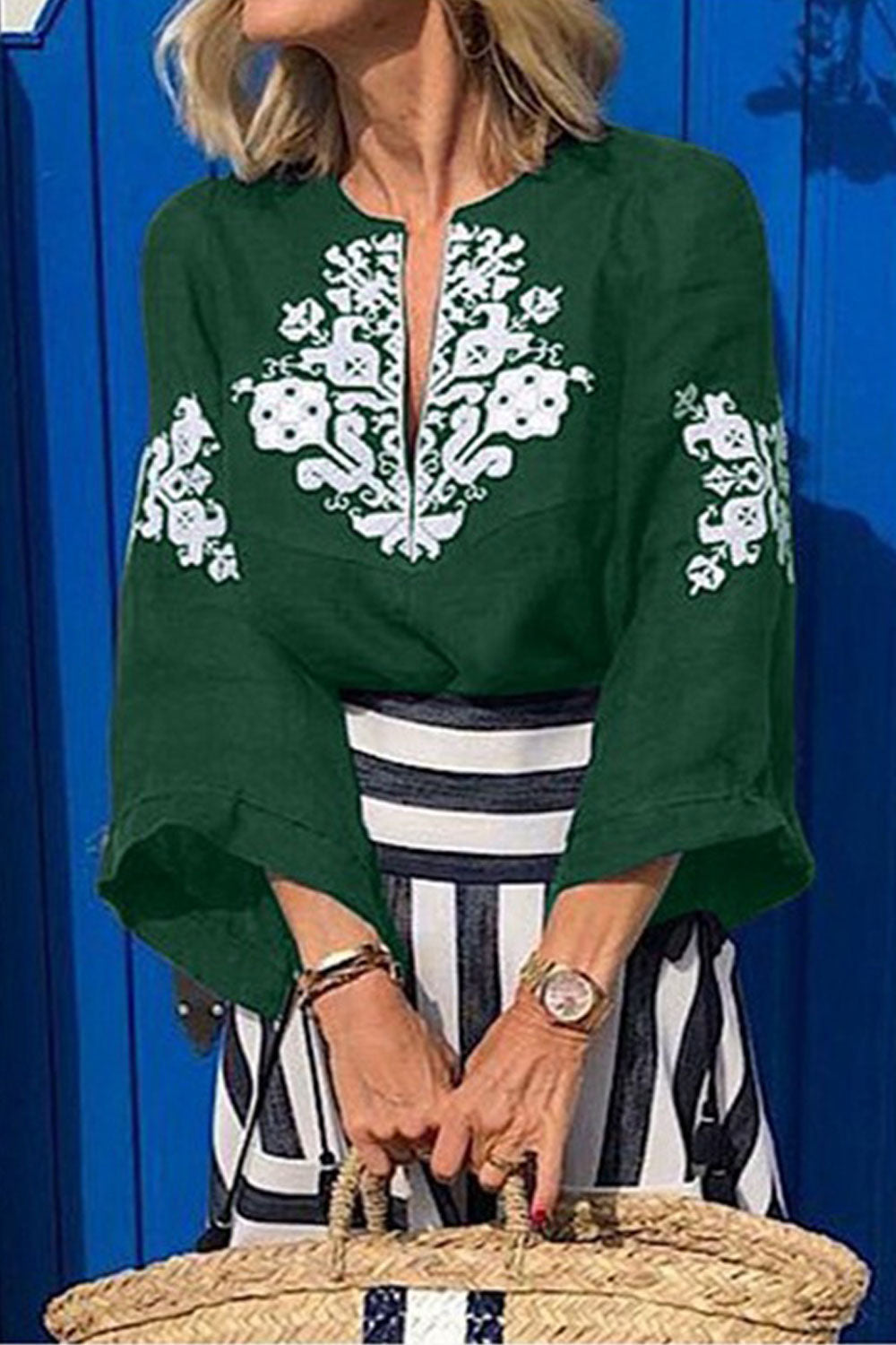 Women Amazing Printed Pattern V-Neck Half Sleeve Loose Lovely Top