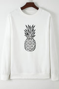 Women Elegant Solid Pattern Pineapple Printed Long Sleeve Cozy T-shirt