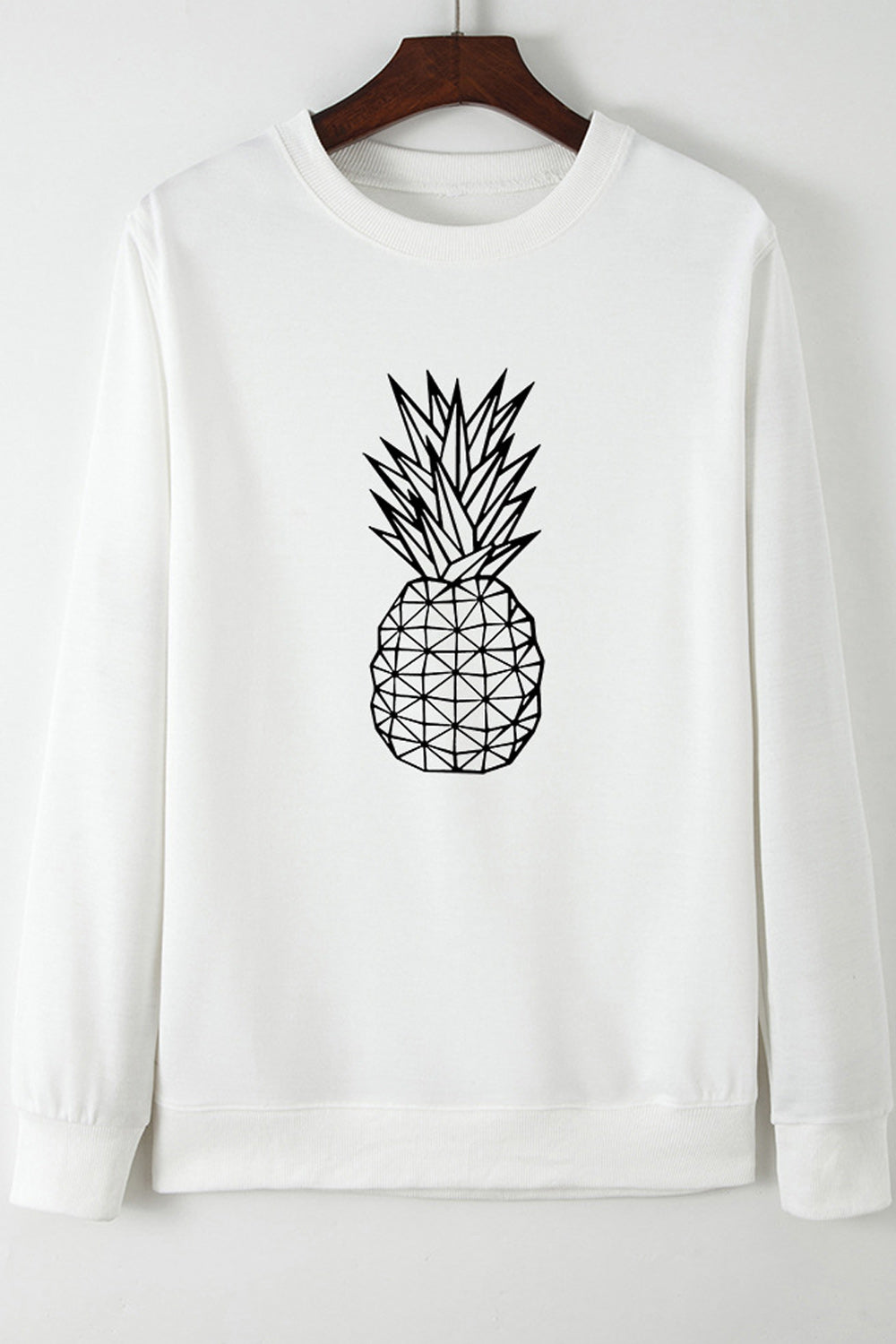 Women Elegant Solid Pattern Pineapple Printed Long Sleeve Cozy T-shirt