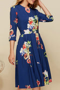 Women Magnificent Round Neck Floral Printed Pleated Breathable Dress