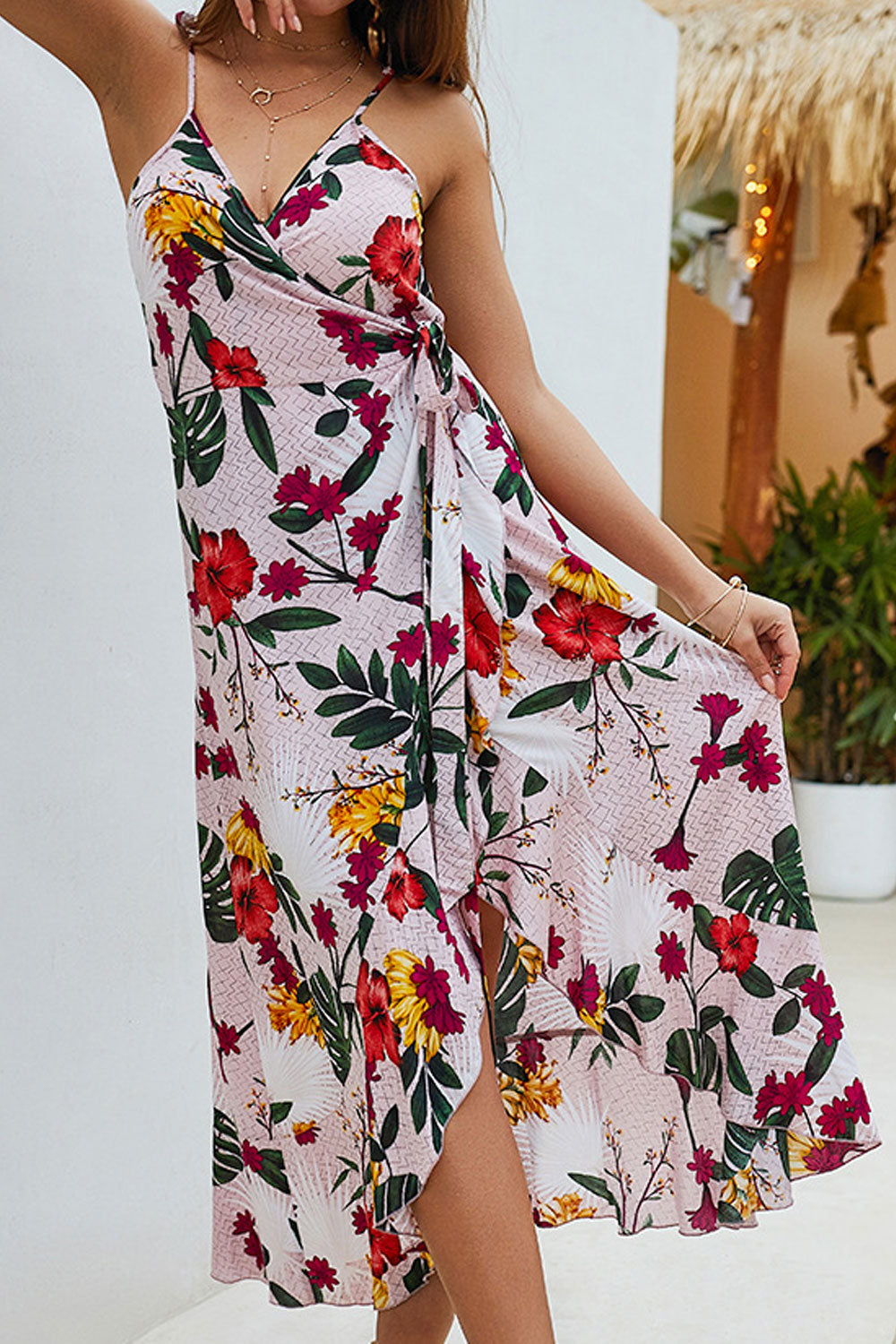 Women Easy Strap Neck Pretty Floral Printed Mid Length Dress
