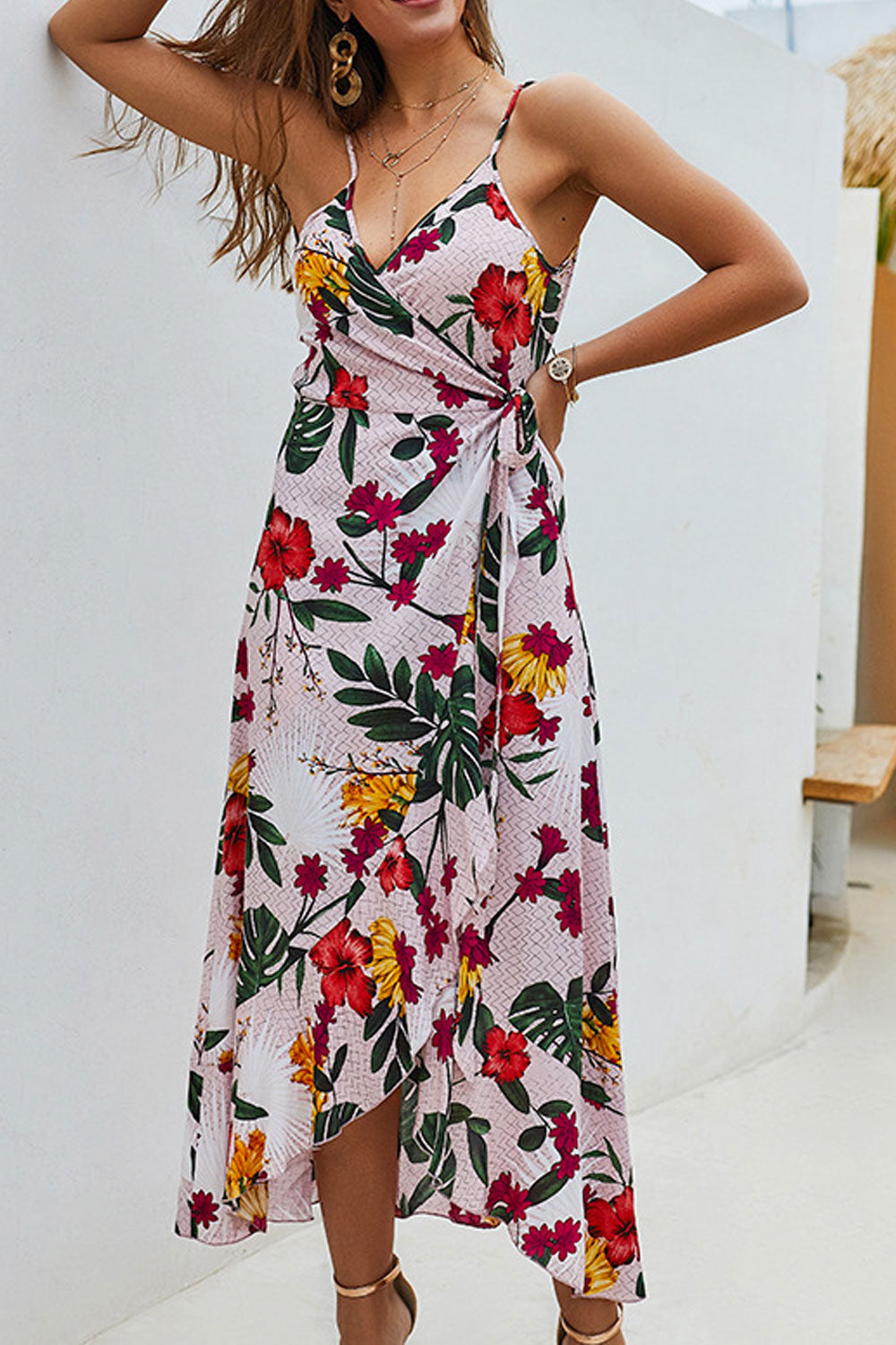 Women Easy Strap Neck Pretty Floral Printed Mid Length Dress