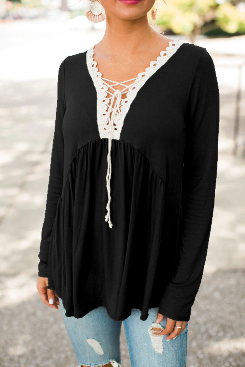 Women Long Sleeve V-Neck Solid Colored Breathable Lightweight Top