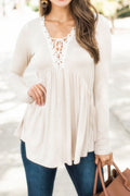 Women Long Sleeve V-Neck Solid Colored Breathable Lightweight Top