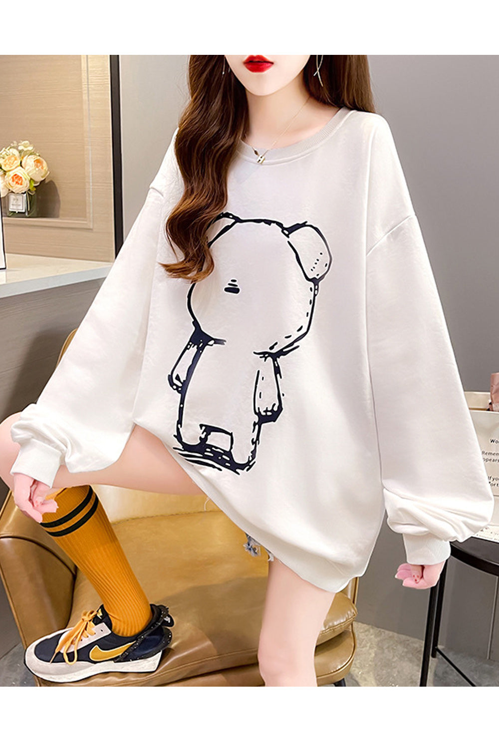 Women Cute Cartoon Pattern Relaxing Loose Long Sleeve Casual Warm Winter Sweatshirt