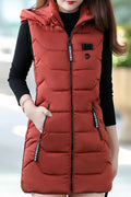 Women Relaxing Sleeveless Solid Pattern Pocket Styling Cozy Winter Padded Vest Jacket