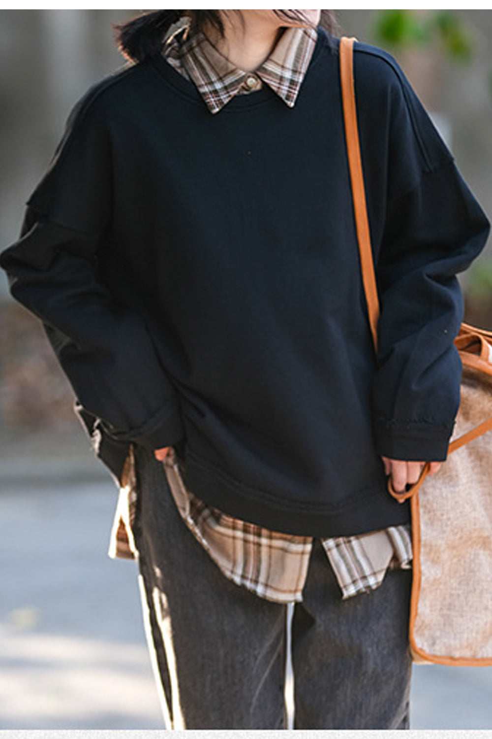 Women Amazing Solid Colored Ribbed Cuff Round Neck Loose Styled Winter Casual Sweatshirt
