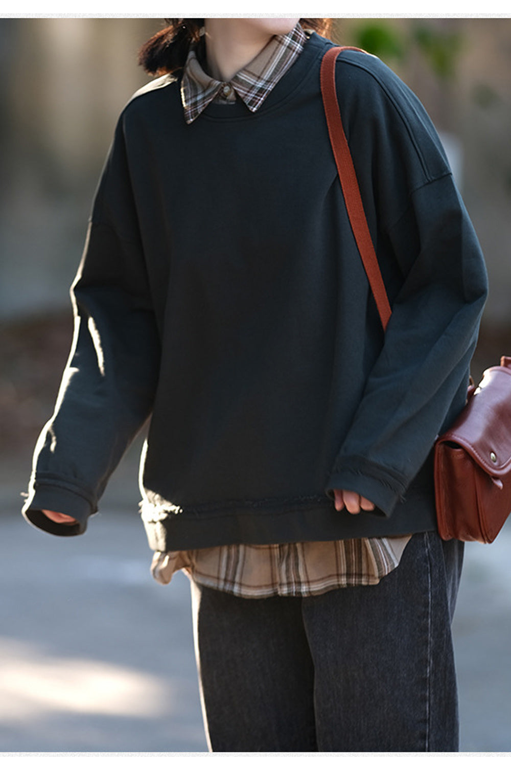 Women Amazing Solid Colored Ribbed Cuff Round Neck Loose Styled Winter Casual Sweatshirt