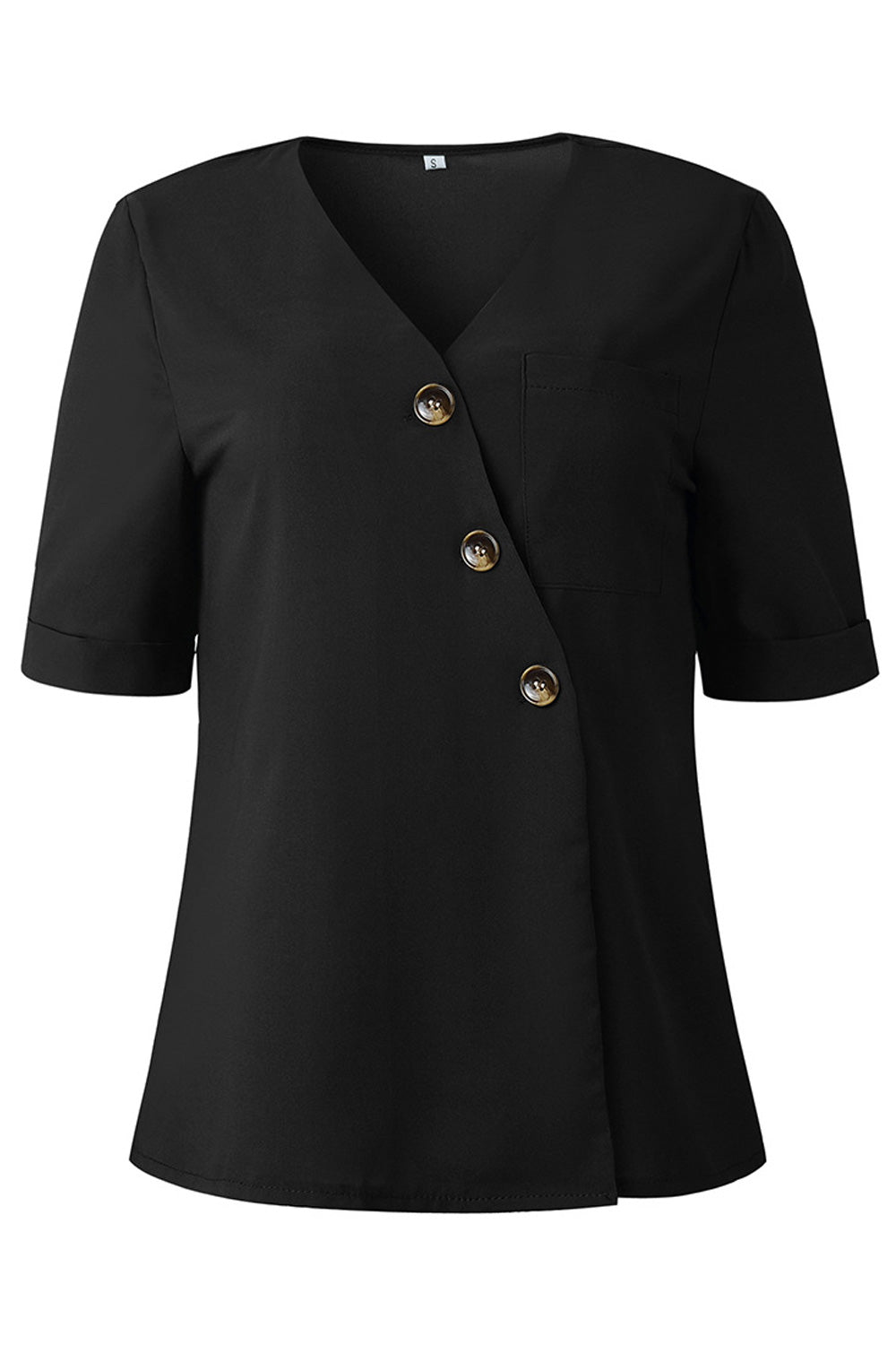 Women Loose Style Short Sleeve Easy V-Neck Elegent Solid Colored Summer Casual Blouse