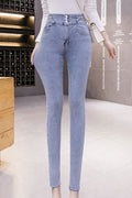 Women Slim Fit Superb Solid Pattern Elegant Pocket Styling Button Closure Stretchy Jeans