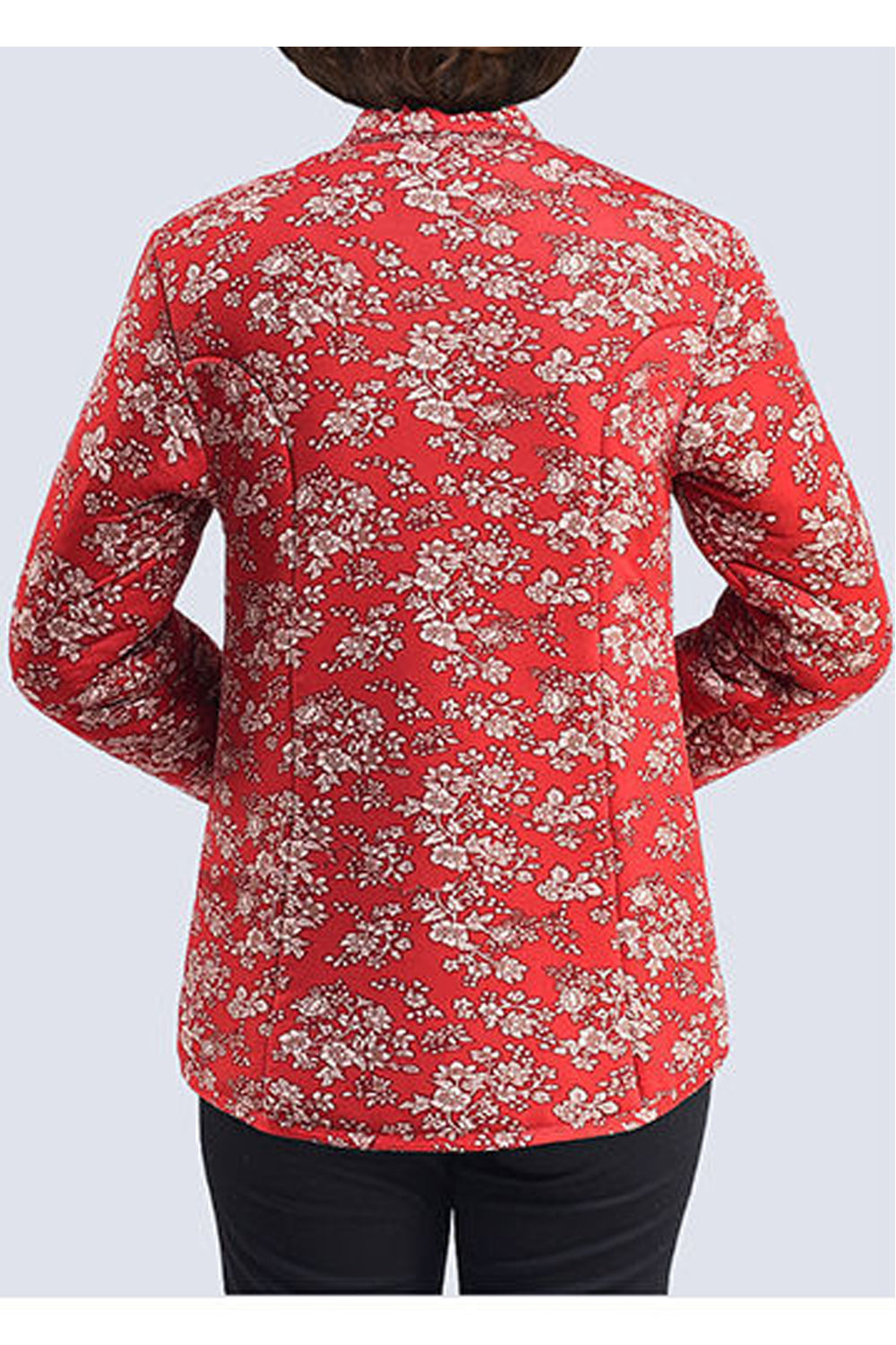 Women Beautiful Floral Print Round Neck Thick Long Sleeve Easy Button Closure Cardigan