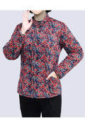 Women Beautiful Floral Print Round Neck Thick Long Sleeve Easy Button Closure Cardigan