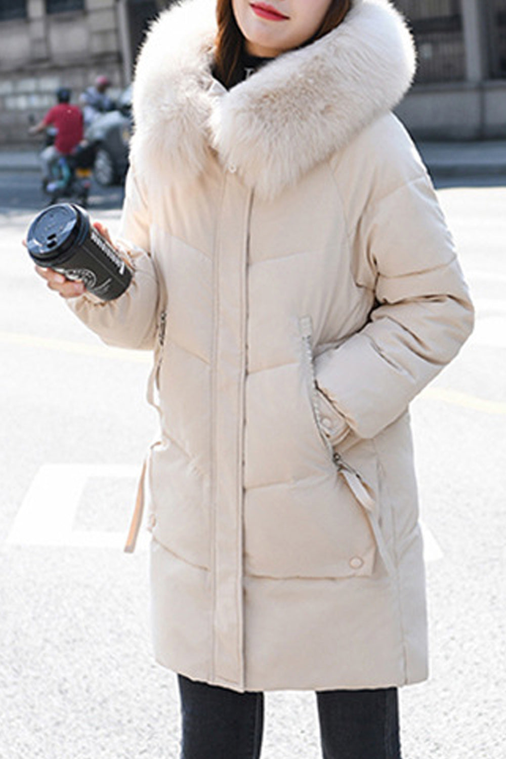 Women Fabulous Solid Colored Thick Long Sleeve Fluffy Hooded Neck Zipper Closure Winter Warm Padded Jacket
