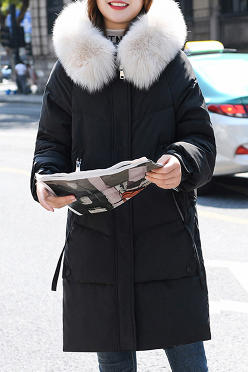 Women Fabulous Solid Colored Thick Long Sleeve Fluffy Hooded Neck Zipper Closure Winter Warm Padded Jacket